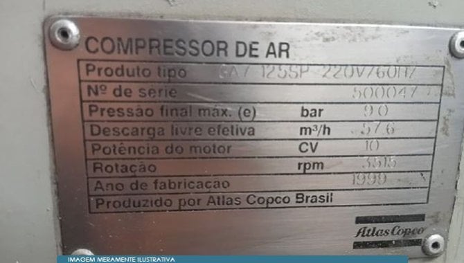 Foto - 01 Compressor de Ar Atlas Copco GA 12SSP Série 500047 - [4]